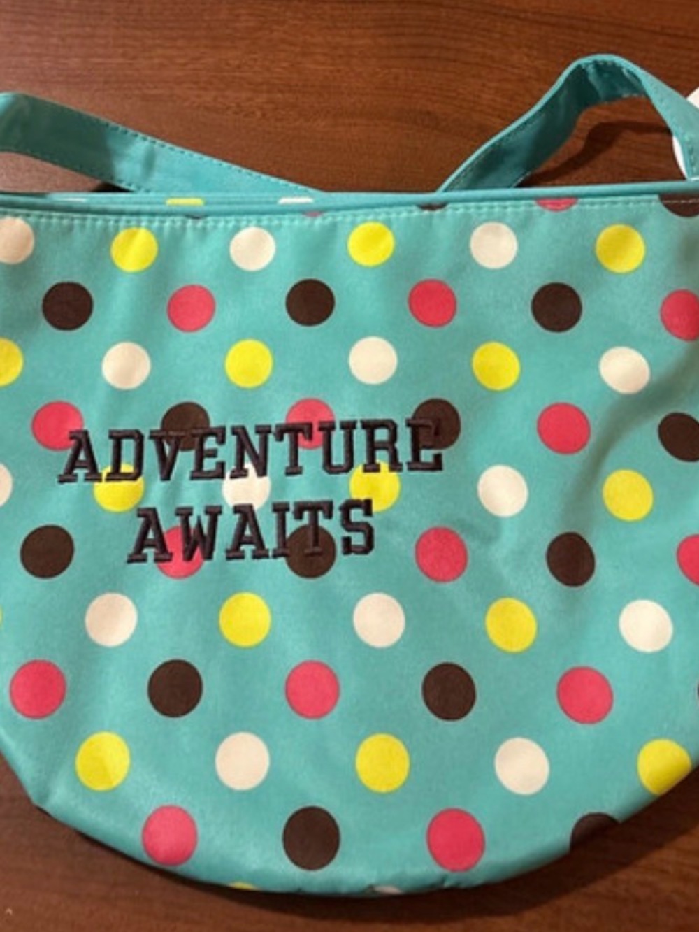 Kids Polka Dot 'Adventure Awaits' Tote Bag - Turquoise